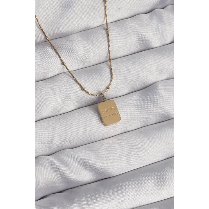 Mey İthalat® 316L Çelik Gold Renk Kare Charm Model Kolye