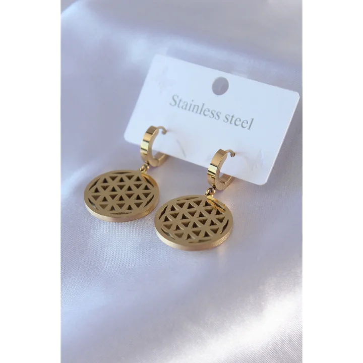 Mey İthalat® 316L Çelik Gold Renk Lotus Model Kadın Küpe