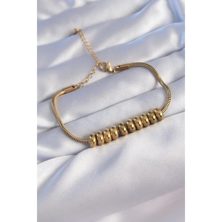 Mey İthalat® 316L Çelik Gold Renk Oval Figürlü Bileklik