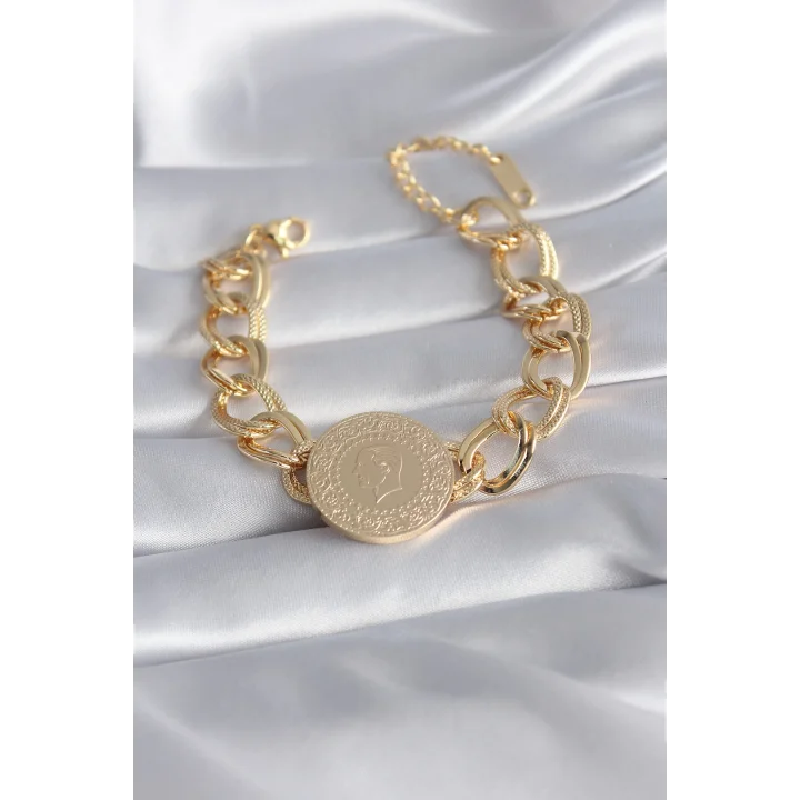 Mey İthalat® 316L Çelik Gold Renk Tam Altın Model Samanyolu Kadın Bileklik