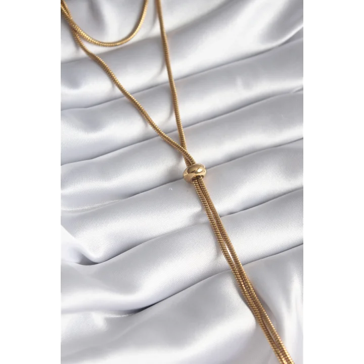 Mey İthalat® 316L Çelik Gold Renk Tüp Zincir Asansör Model Kadın Kolye