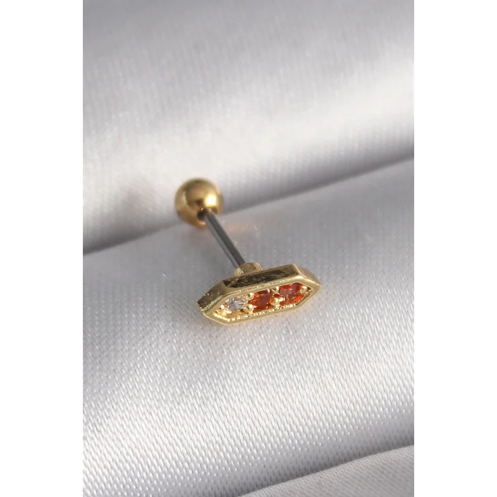 Mey İthalat® 316L Çelik Gold Renk Turuncu Zirkon Taşlı Tragus Piercing