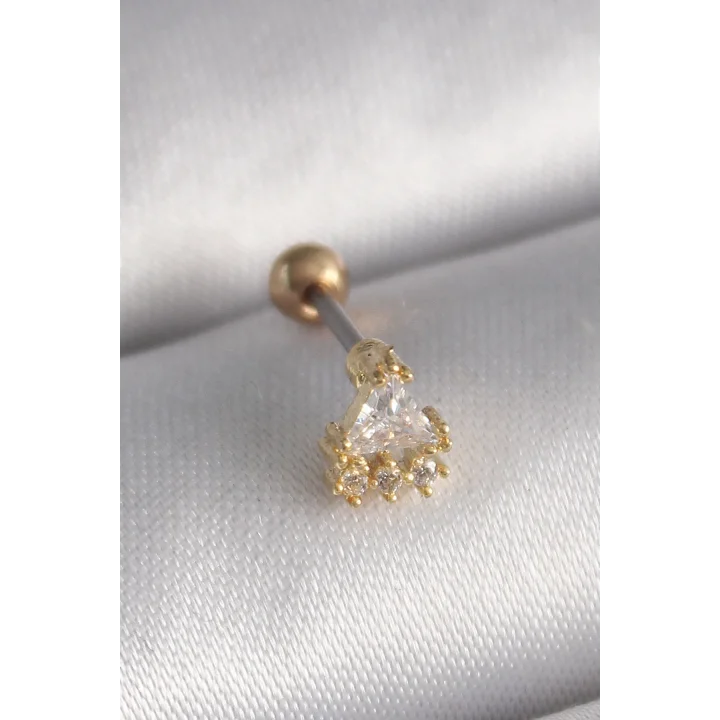 Mey İthalat® 316L Çelik Gold Renk Üçgen Zirkon Taşlı Tragus Piercing