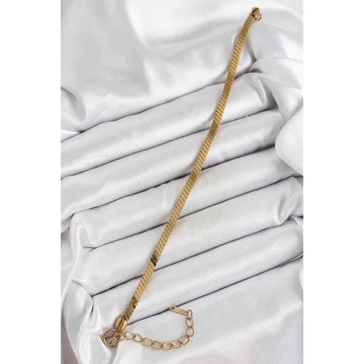 Mey İthalat® 316L Çelik Gold Renk Yassı Zincir Model Kadın Bileklik