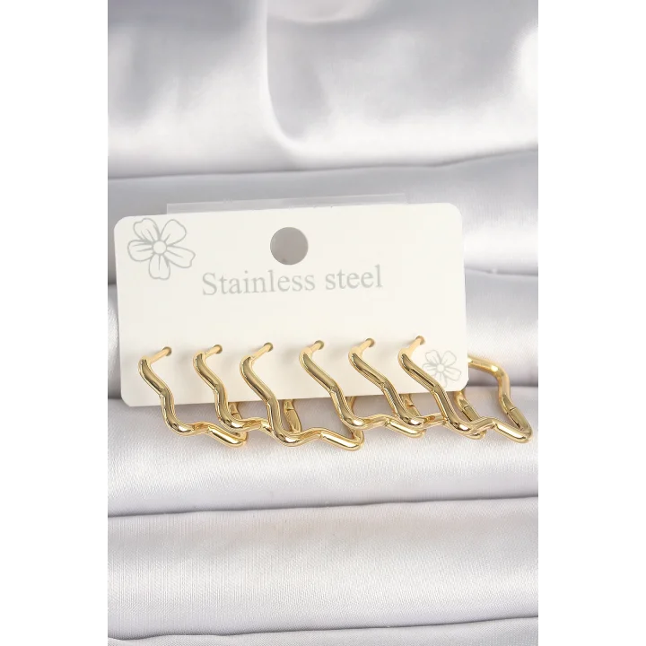 Mey İthalat® 316L Çelik Gold Renk Yıldız Model Kadın Küpe Seti