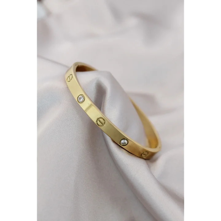 Mey İthalat® 316L Çelik Gold Renk Zirkon Taşlı Bileklik