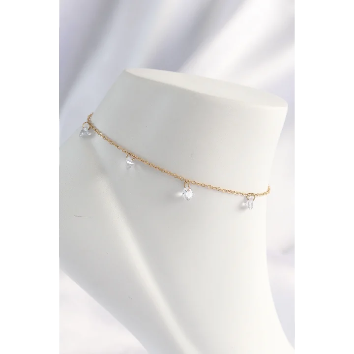 Mey İthalat® 316L Çelik Gold Renk Zirkon Taşlı Halhal