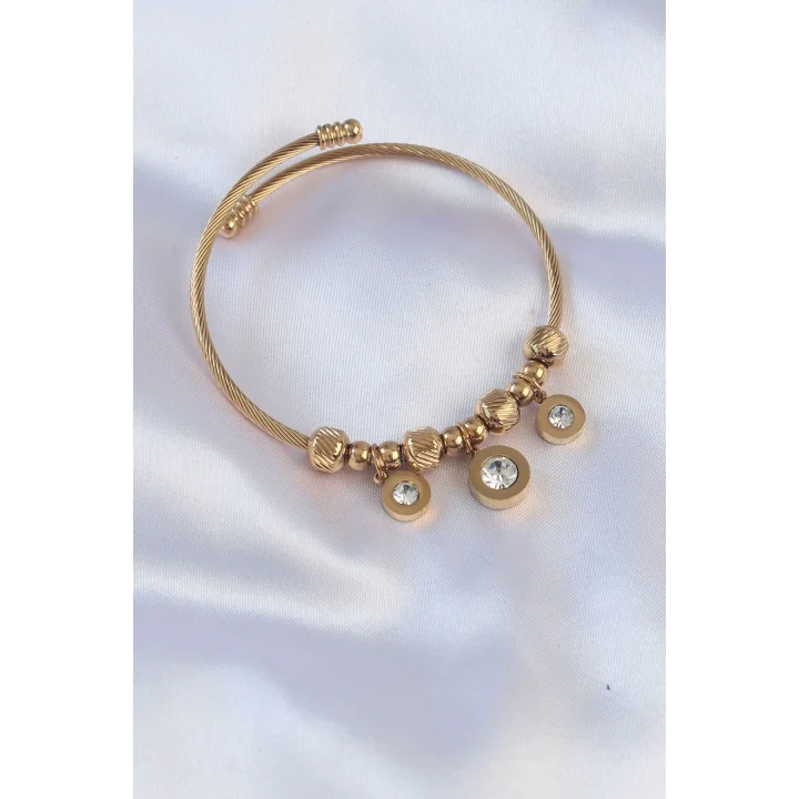 Mey İthalat® 316L Çelik Gold Renk Zirkon Taşlı Model Charm Bileklik