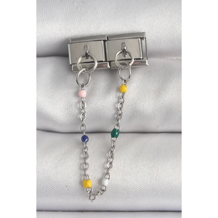 Mey İthalat® 316L Çelik Gümüş Renk 2Li Sallantı Zincir Model Nomination Charm