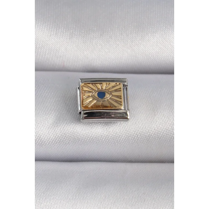 Mey İthalat® 316L Çelik Gümüş Renk Altın Göz İşlemeli Nomination Charm