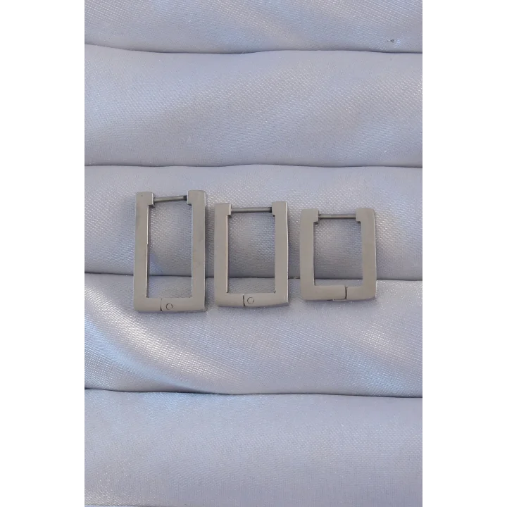 Mey İthalat® 316L Çelik Gümüş Renk Dikdörtgen Küpe Seti