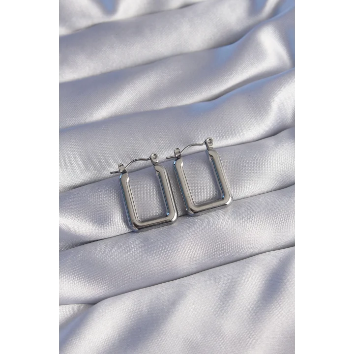 Mey İthalat® 316L Çelik Gümüş Renk Dikdörtgen Model Küpe