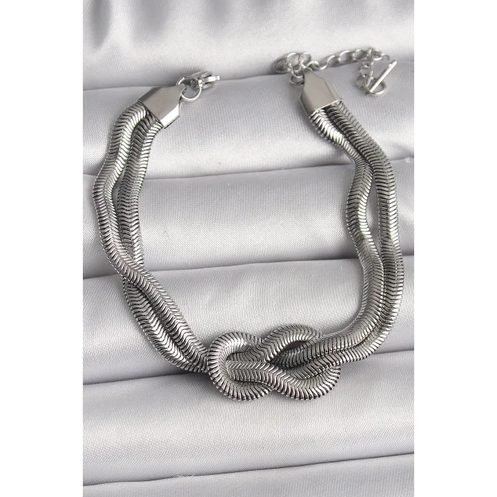 Mey İthalat® 316L Çelik Gümüş Renk Düğüm Model Kadın Bileklik