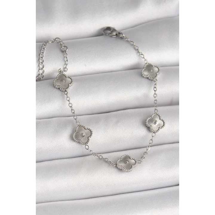 Mey İthalat® 316L Çelik Gümüş Renk İşlemeli Baby Boy Yonca Model Kadın Bileklik