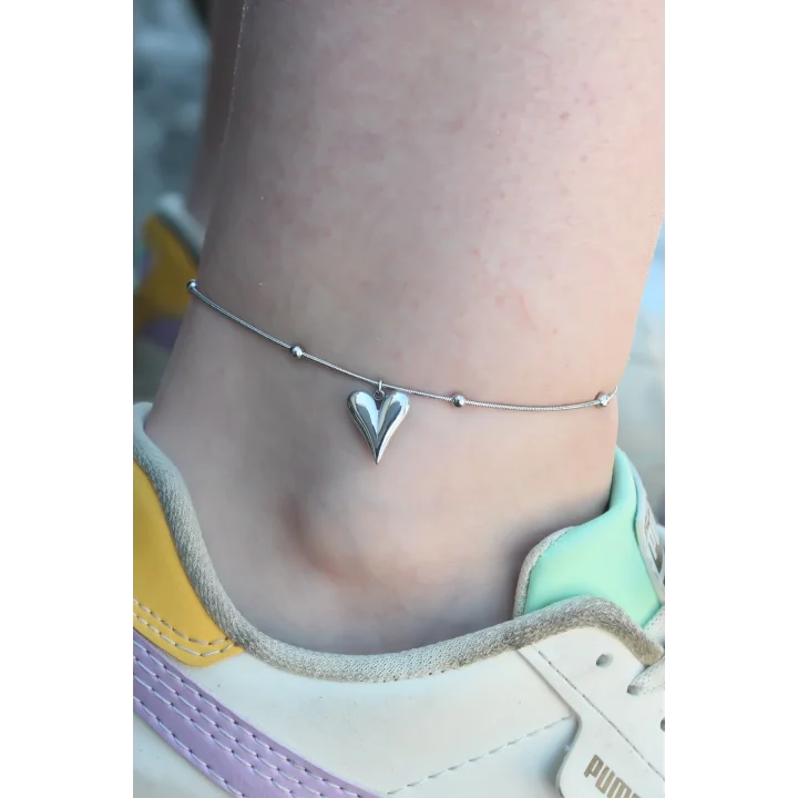 Mey İthalat® 316L Çelik Gümüş Renk Kalp Figür Kadın Halhal