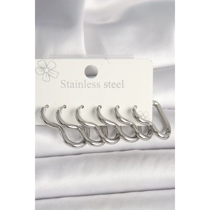 Mey İthalat® 316L Çelik Gümüş Renk Kalp Model Kadın Küpe Seti