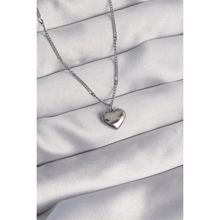 Mey İthalat® 316L Çelik Gümüş Renk Kalp Model Love Kolye