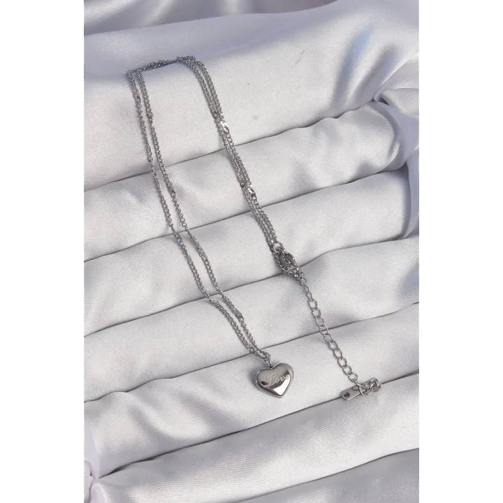 Mey İthalat® 316L Çelik Gümüş Renk Kalp Model Love Kolye