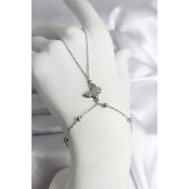 Mey İthalat® 316L Çelik Gümüş Renk Kelebek Model Kadın Şahmeran