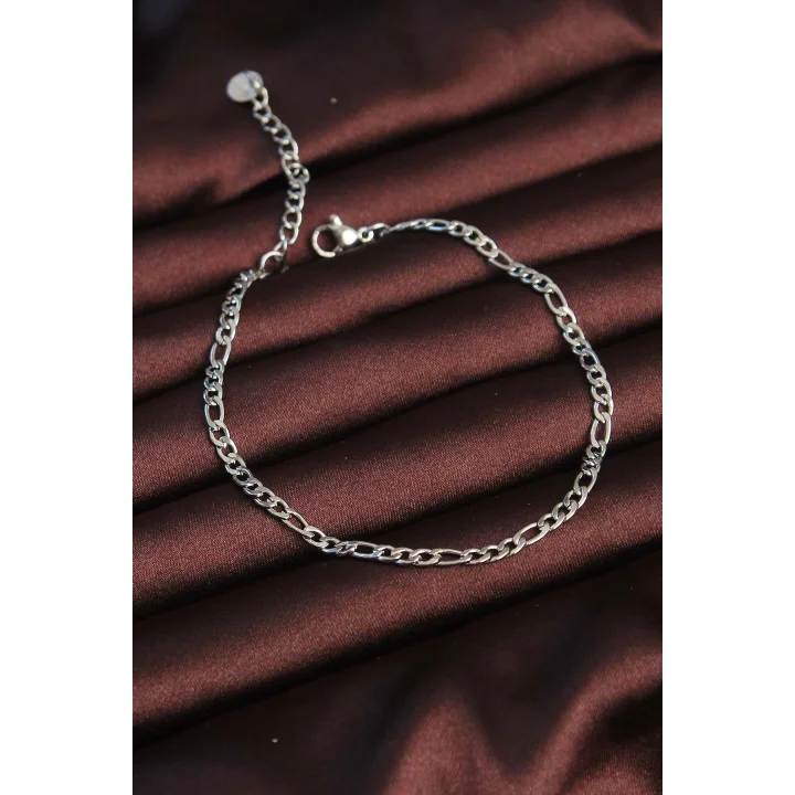 Mey İthalat® 316L Çelik Gümüş Renk Kuş Gözü Erkek Zincir Bileklik