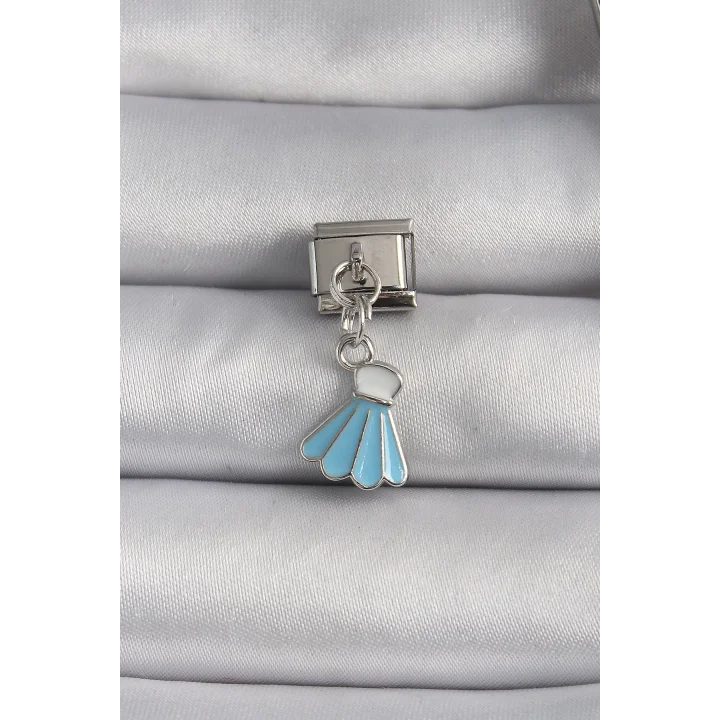 Mey İthalat® 316L Çelik Gümüş Renk Mavi Renk Sallantı Elbise Model Nomination Charm