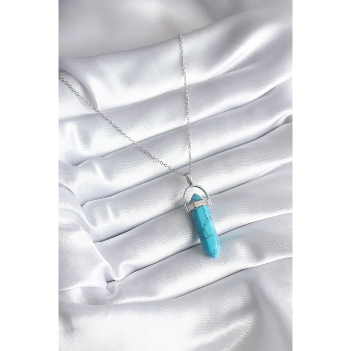 Mey İthalat® 316L Çelik Gümüş Renk Mavi Taşlı Model Kadın Kolye