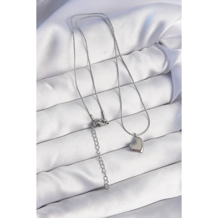 Mey İthalat® 316L Çelik Gümüş Renk Minimal Kalp Tasarımlı Kolye