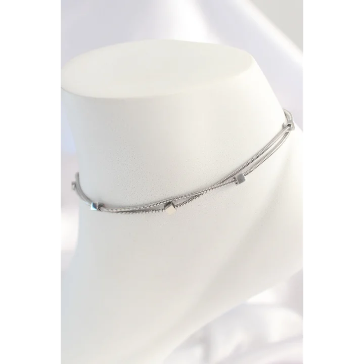 Mey İthalat® 316L Çelik Gümüş Renk Minimal Kare Model Kadın Halhal