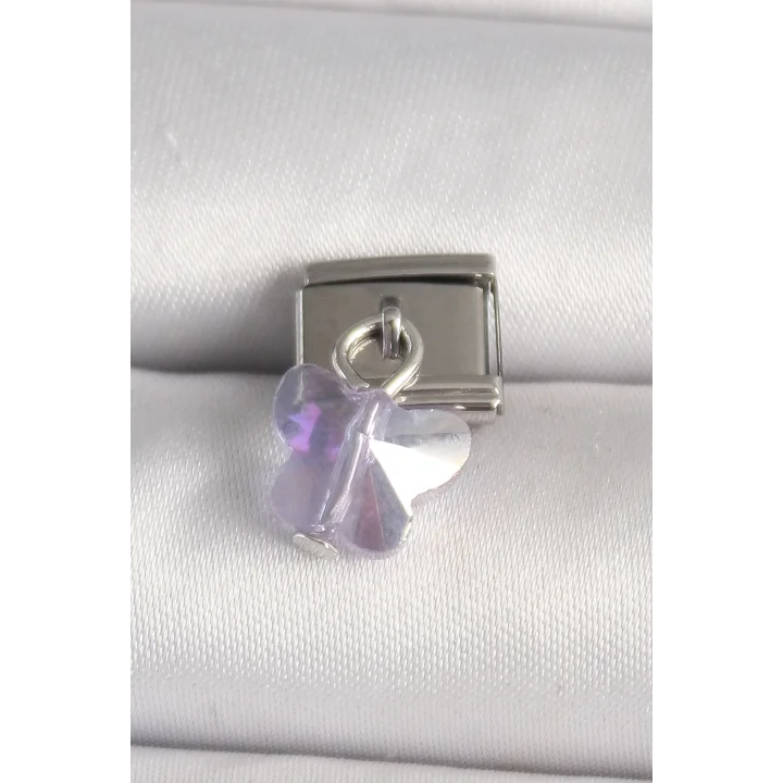 Mey İthalat® 316L Çelik Gümüş Renk Mor Zirkon Taşlı Nomination Charm