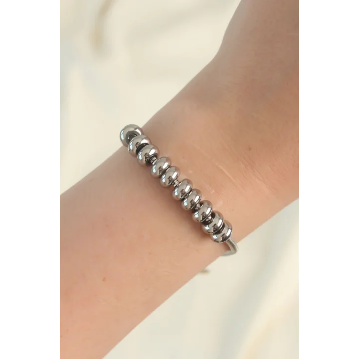 Mey İthalat® 316L Çelik Gümüş Renk Oval Figürlü Bileklik