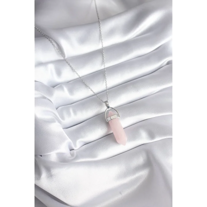 Mey İthalat® 316L Çelik Gümüş Renk Pembe Taşlı Kadın Kolye