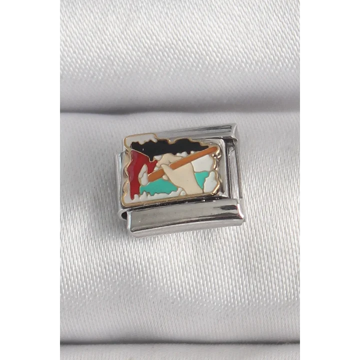 Mey İthalat® 316L Çelik Gümüş Renk Renkli Palet Fırça İşlemeli Model Nomination Charm