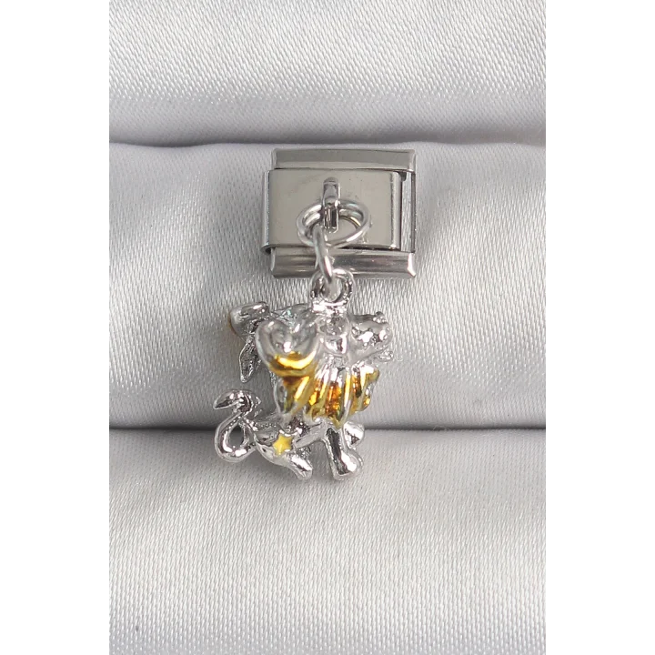 Mey İthalat® 316L Çelik Gümüş Renk Sallantı Aslan Model Nomination Charm