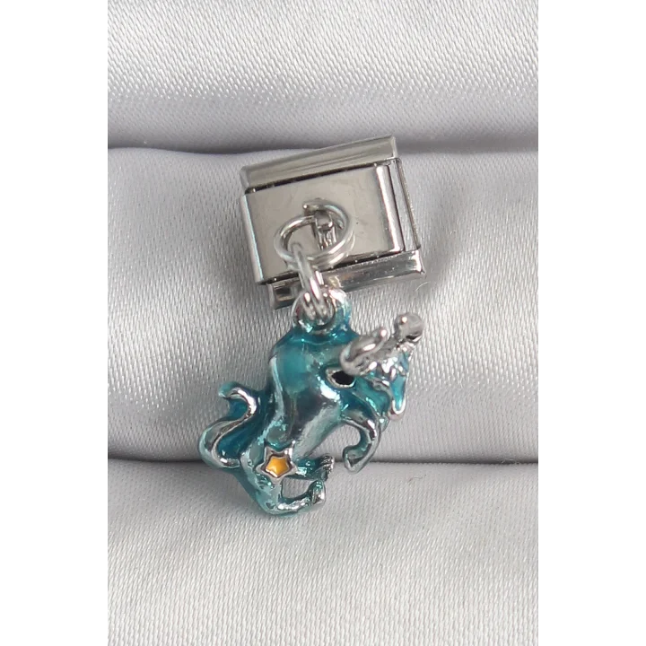 Mey İthalat® 316L Çelik Gümüş Renk Sallantı Mavi Boğa Model Nomination Charm