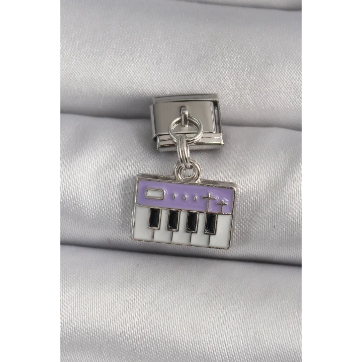 Mey İthalat® 316L Çelik Gümüş Renk Sallantı Mor Piyano Figür Nomination Charm