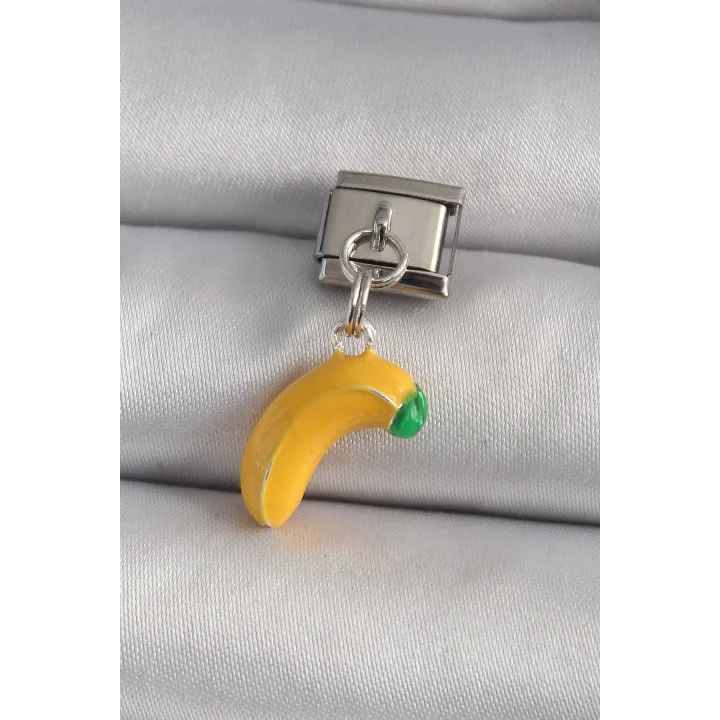 Mey İthalat® 316L Çelik Gümüş Renk Sallantı Muz Model Nomination Charm