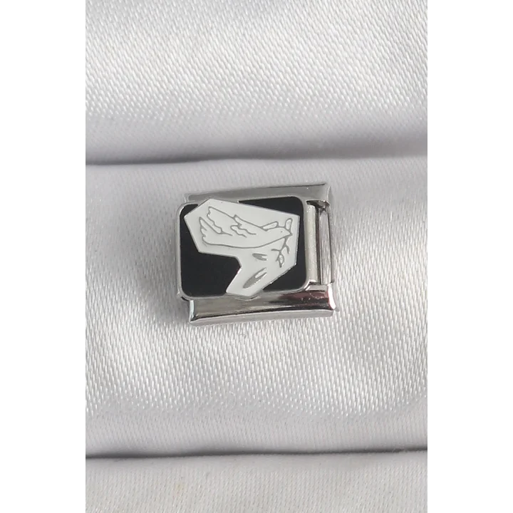 Mey İthalat® 316L Çelik Gümüş Renk Siyah Beyaz Kuş İşlemeli Nomination Charm