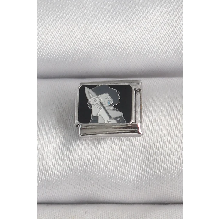 Mey İthalat® 316L Çelik Gümüş Renk Siyah İşlemeli Portre Model Nomination Charm