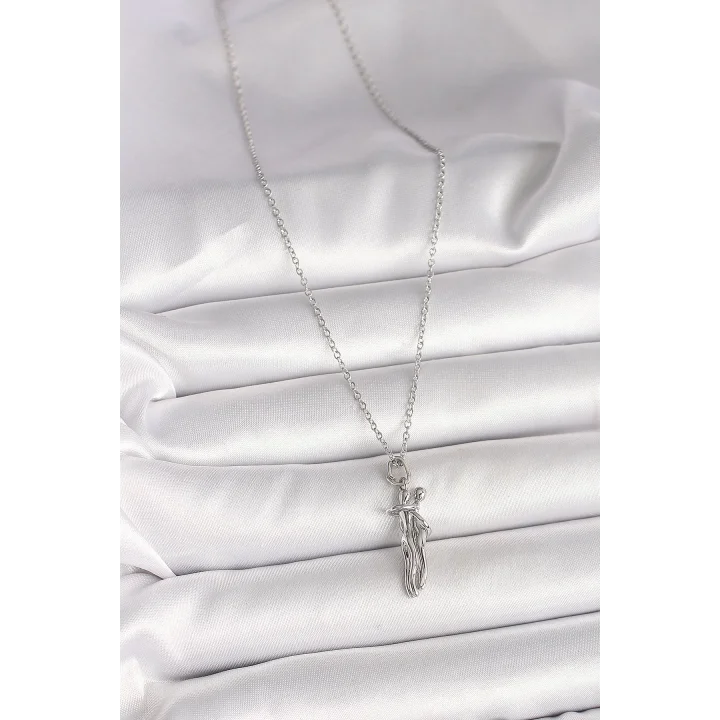 Mey İthalat® 316L Çelik Gümüş Renk Zincir Sarılma Model Kadın Kolye