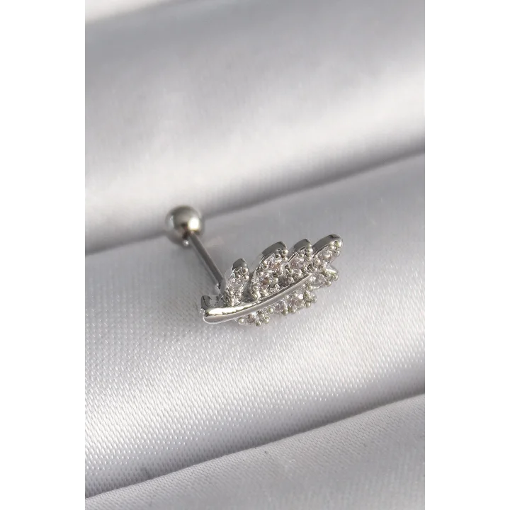 Mey İthalat® 316L Çelik Gümüş Renk Zirkon Taşlı Dal Tragus Piercing