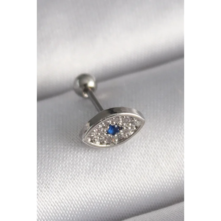 Mey İthalat® 316L Çelik Gümüş Renk Zirkon Taşlı Göz Tragus Piercing
