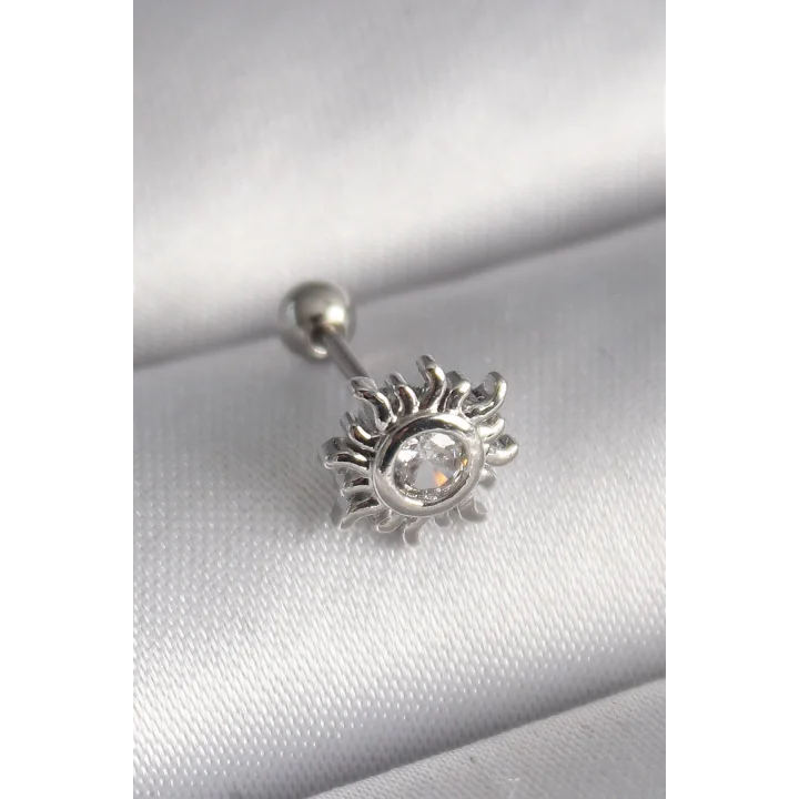 Mey İthalat® 316L Çelik Gümüş Renk Zirkon Taşlı Güneş Tragus Piercing
