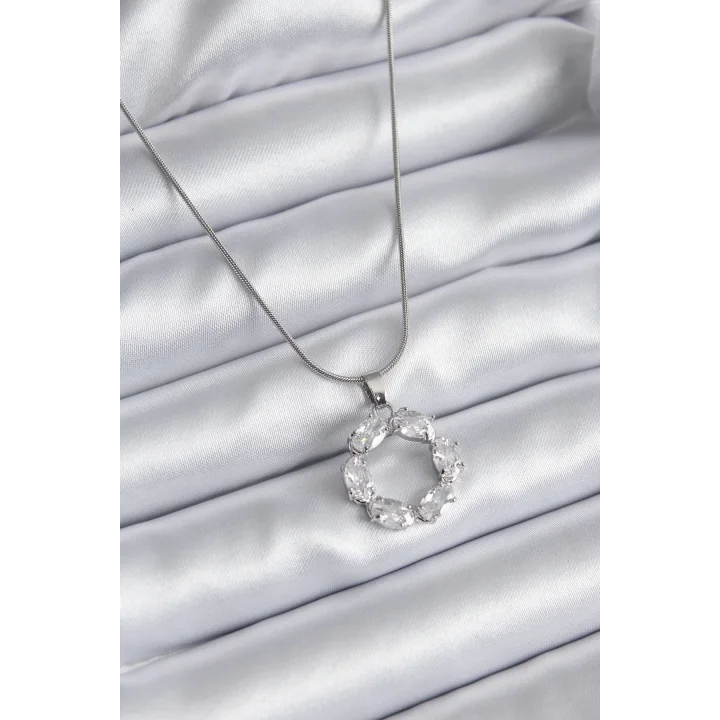 Mey İthalat® 316L Çelik Gümüş Renk Zirkon Taşlı Kadın Kolye