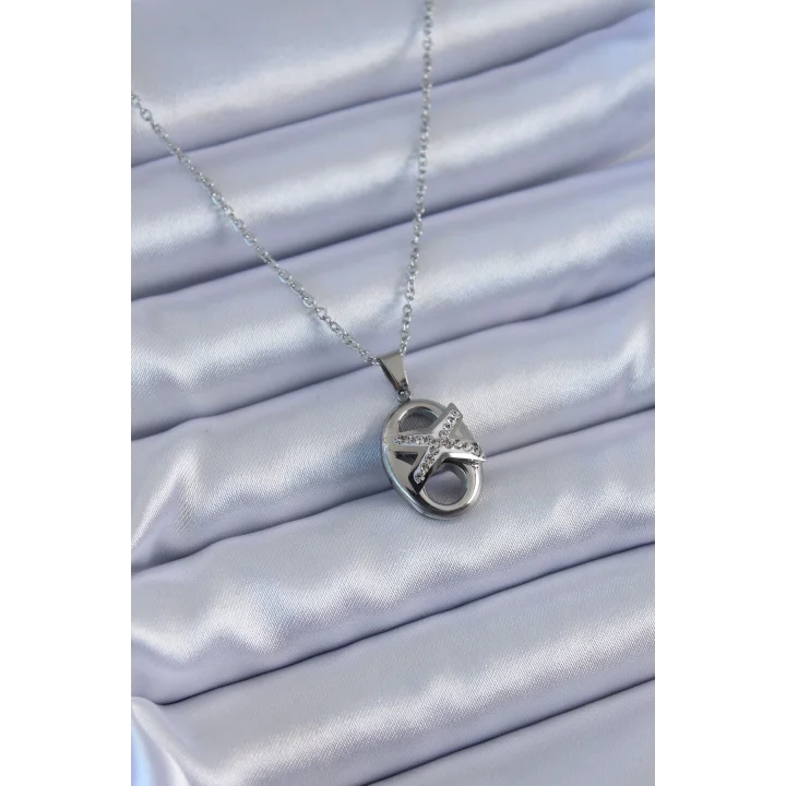 Mey İthalat® 316L Çelik Gümüş Renk Zirkon Taşlı Kadın Kolye