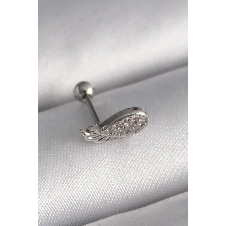 Mey İthalat® 316L Çelik Gümüş Renk Zirkon Taşlı Kanat Tragus Piercing