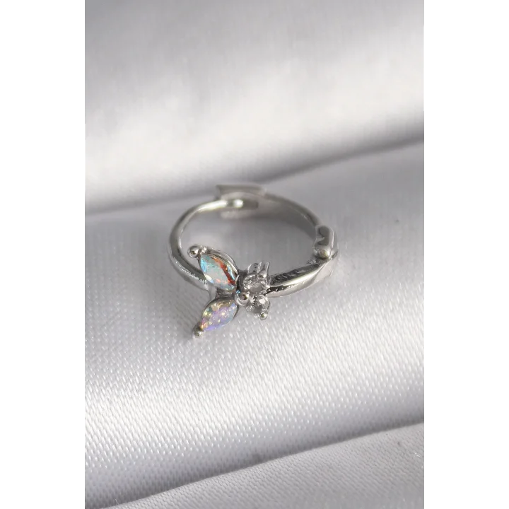 Mey İthalat® 316L Çelik Gümüş Renk Zirkon Taşlı Kelebek Model Tragus Piercing