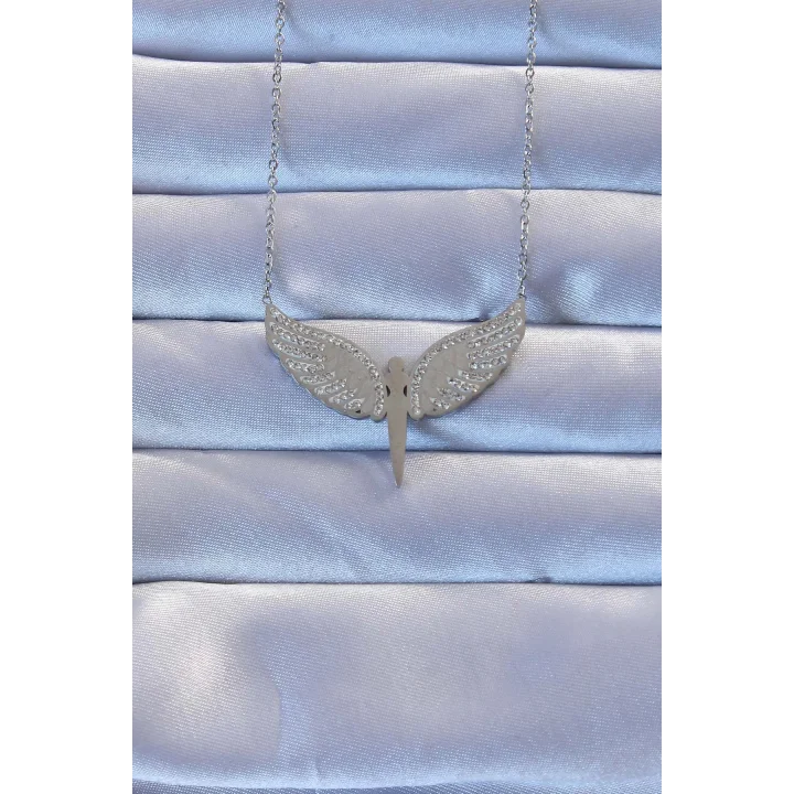 Mey İthalat® 316L Çelik Gümüş Renk Zirkon Taşlı Mikail Kolye