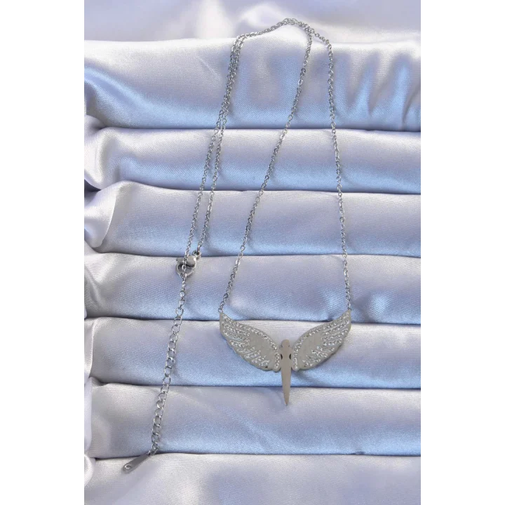 Mey İthalat® 316L Çelik Gümüş Renk Zirkon Taşlı Mikail Kolye