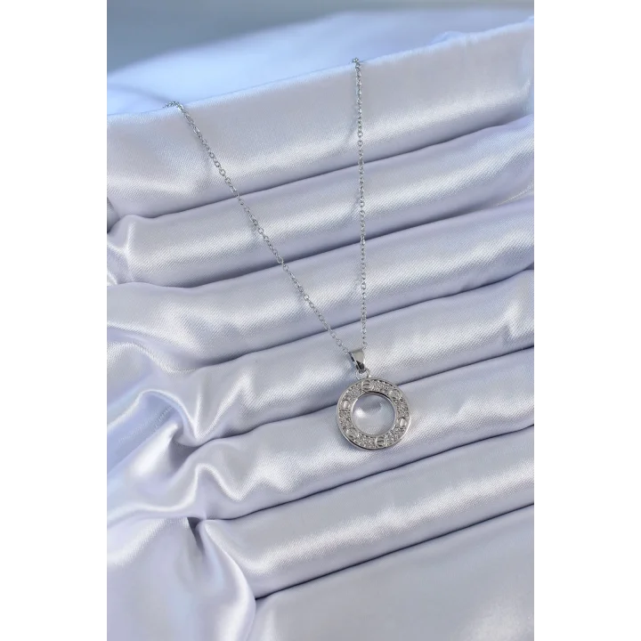 Mey İthalat® 316L Çelik Gümüş Renk Zirkon Taşlı Model Kadın Kolye