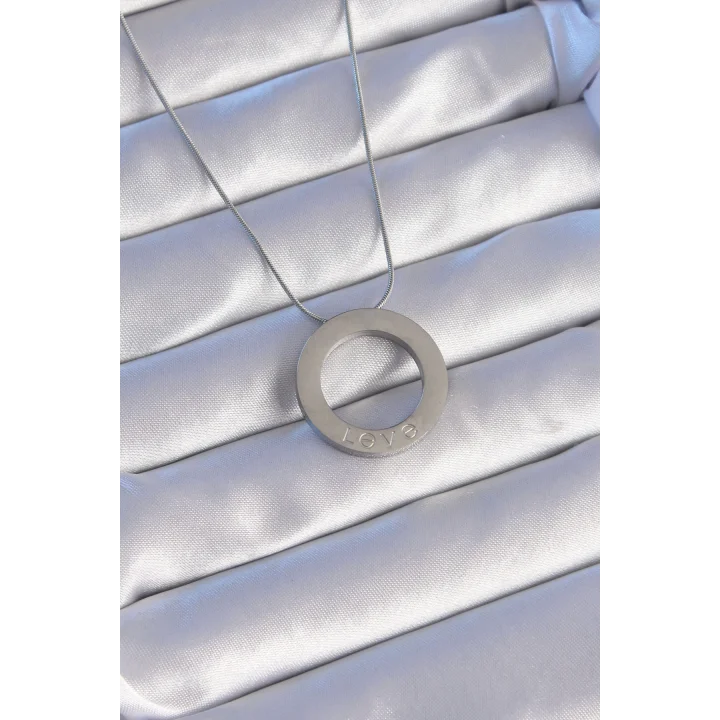 Mey İthalat® 316L Çelik Gümüş Renk Zirkon Taşlı Model Kolye